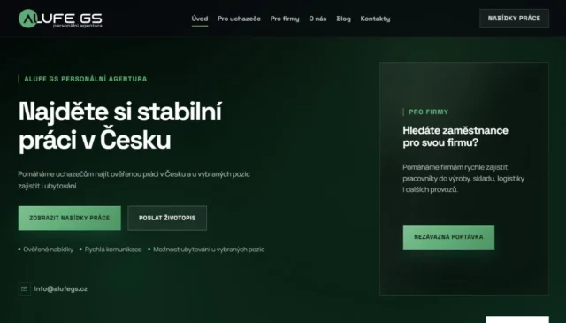 Головна сторінка сайту кадрової агенції ALUFE GS